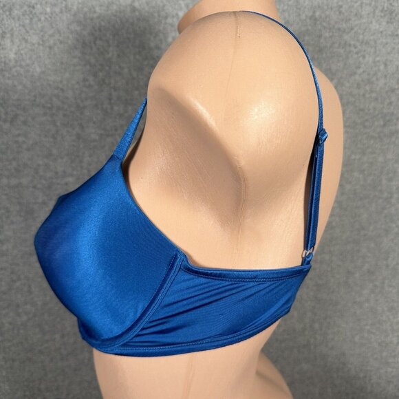 H&M 34D Bra Blue Satin Look Back Closure Adjustable Underwire Smooth Womens - Picture 7 of 12